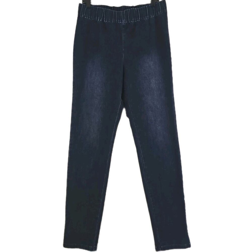 Soft Surroundings~Woman Size LTall~ Dark Blue Pull-on Jeans Jegging Slim Stretch